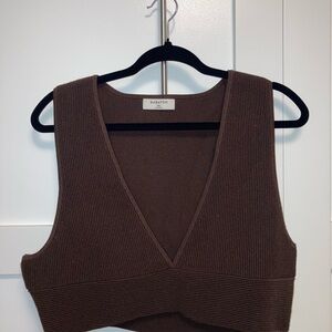 Babaton Cropped Deep V-Neck Brown Tank Top